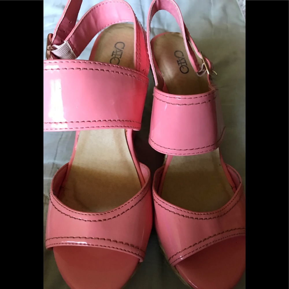 Peach Sandals with wedge heel wore twice